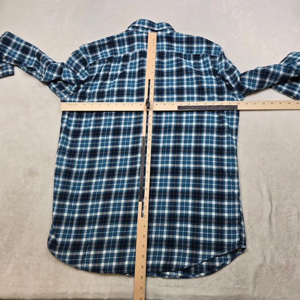 Banana Republic Flannel Shirt Mens Large Teal Plaid Long Sleeve‎ Standard Fit